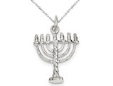 Menorah Charm Pendant Necklace in Sterling Silver with Chain